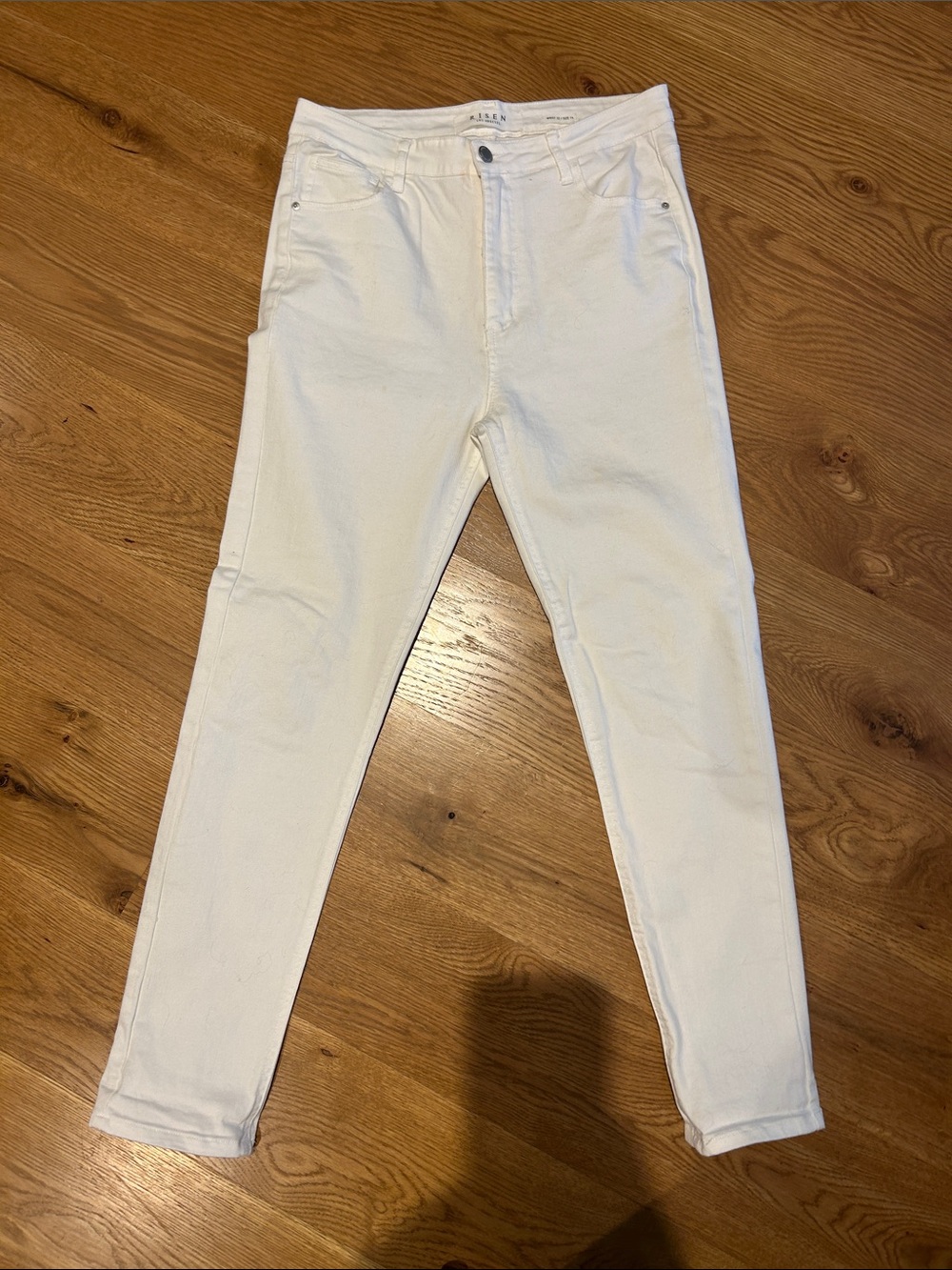 White denim risen jeans